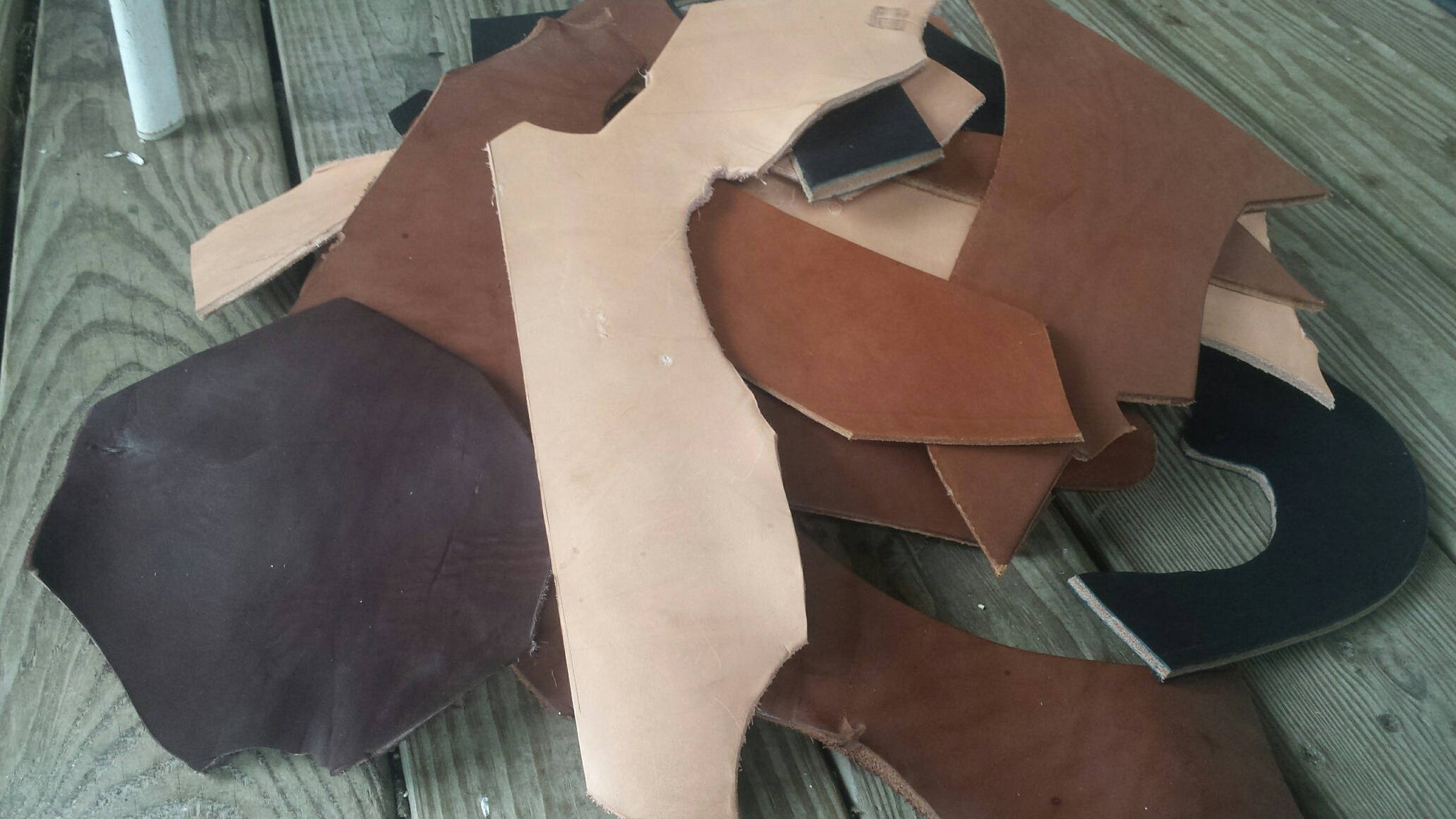 SALE! 6 to 7 plus Pounds Scrap Leather - Med Sized Pieces